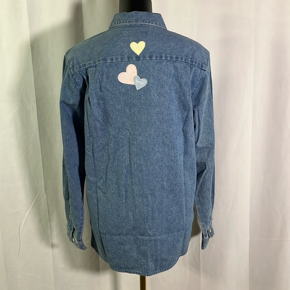 NWOT Quacker Factory Valentines Hearts Oversized Button Down Denim Shirt - Picture 3 of 16